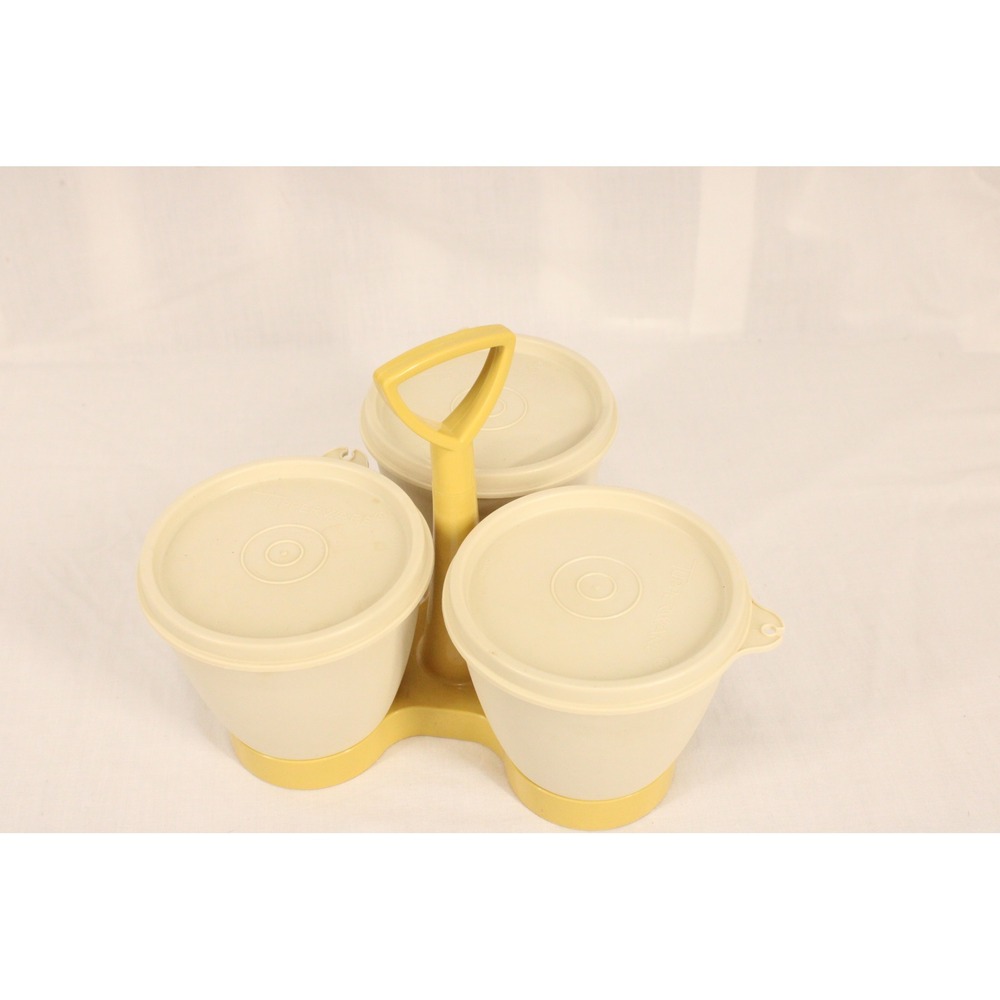 Vintage Tupperware Harvest Gold Condiment Caddy Server Set #757-4 Retro Kitchen